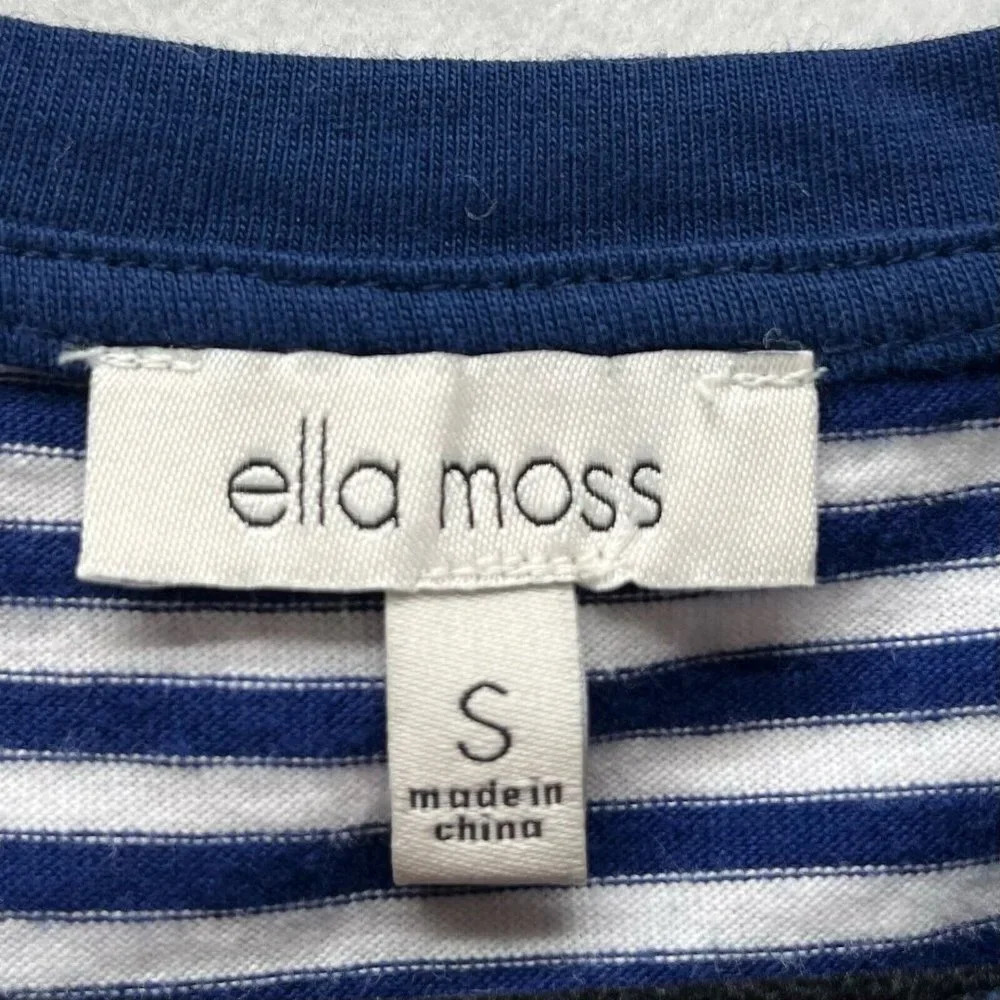 Ella Moss Top Women Size S Striped Crewneck Short Sleeve Jersey Cotton Blue - Picture 7 of 10